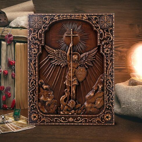 QIADGE Archangel Michael in the Cross Wall معلق خشبي منحوت ديكور المنزل لوحة حرفية شخصية فكرة هدية مسيحية (10 * 8 بوصة) in Saudi Arabia