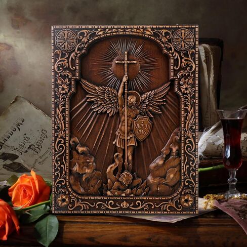 QIADGE Archangel Michael in the Cross Wall معلق خشبي منحوت ديكور المنزل لوحة حرفية شخصية فكرة هدية مسيحية (10 * 8 بوصة) in Saudi Arabia