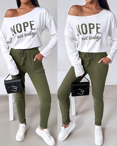 CHICME BEST SHOPPING DEALS Chic Me Women Long Sleeve Crewneck Pullover Tops and Pants Set Tracksuit 2024 Fall Outfit in Kuwait