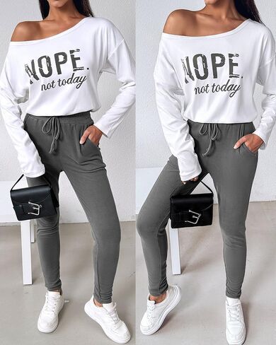 CHICME BEST SHOPPING DEALS Chic Me Women Long Sleeve Crewneck Pullover Tops and Pants Set Tracksuit 2024 Fall Outfit in Kuwait