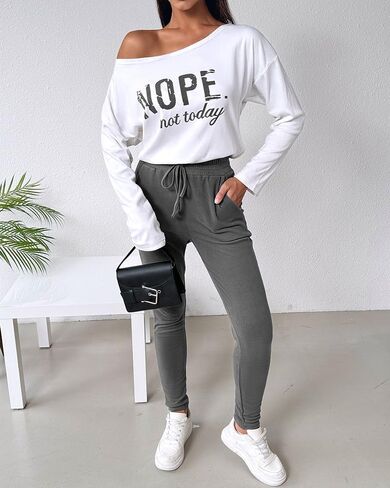 CHICME BEST SHOPPING DEALS Chic Me Women Long Sleeve Crewneck Pullover Tops and Pants Set Tracksuit 2024 Fall Outfit in Kuwait