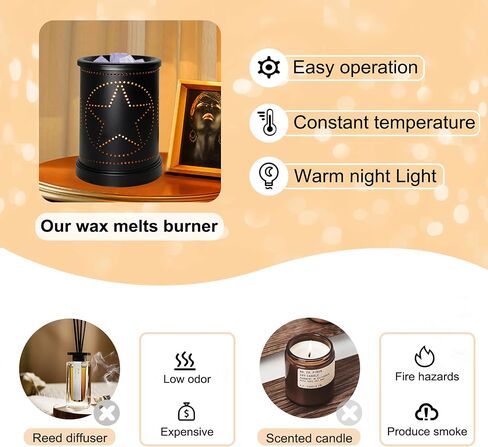 CVHOMEDECO. Electric Wax Melt Warmer Punched Stars Metal Tart Warmer Decorative Candle Warmer Burner for Scented Candles, Wax Melts and Tarts to Freshen Room, Idea for Home/Office Decor., Black in Kuwait