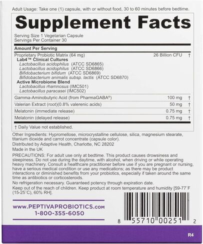Peptiva 26 Billion CFU Probiotic and Sleep Support - Clinically Validated Multi-Strain Probiotic - Lactobacillus and Bifidobacterium, Melatonin in Kuwait