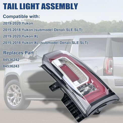 Tail Lights Assembly Compatible with GMC Yukon XL 2015 2016 2017 2018 2019 2020 LED Right Passenger Side Taillight Brake Turn Signal Assembly With Bulb Replaces 23380460 84536243 GM2801268 in Kuwait