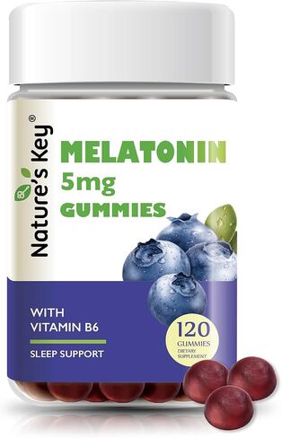 Nature's Key Melatonin Gummies for Kids & Adults, 5mg Dose Gummy with Vitamin B6, Non-GMO,Gluten-Free-Natural Blueberry Flavor 60 Count in Saudi Arabia