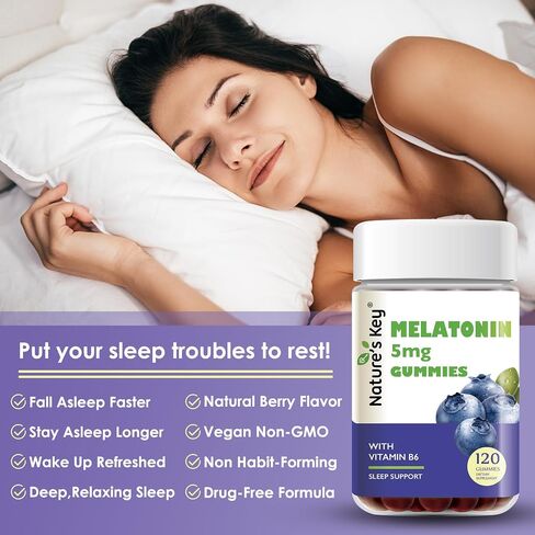 Nature's Key Melatonin Gummies for Kids & Adults, 5mg Dose Gummy with Vitamin B6, Non-GMO,Gluten-Free-Natural Blueberry Flavor 60 Count in Saudi Arabia