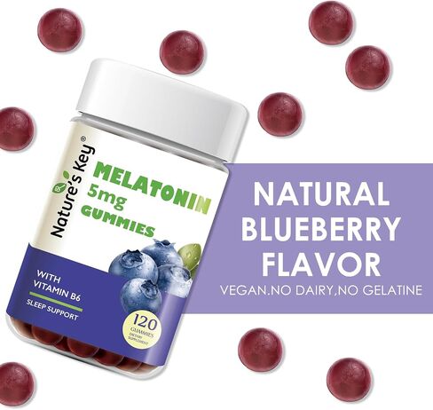 Nature's Key Melatonin Gummies for Kids & Adults, 5mg Dose Gummy with Vitamin B6, Non-GMO,Gluten-Free-Natural Blueberry Flavor 60 Count in Saudi Arabia