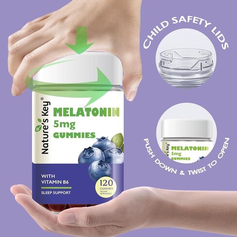 Nature's Key Melatonin Gummies for Kids & Adults, 5mg Dose Gummy with Vitamin B6, Non-GMO,Gluten-Free-Natural Blueberry Flavor 60 Count in Saudi Arabia