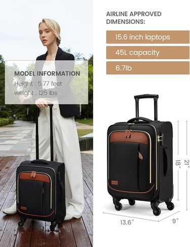 LOVEVOOK حمل الأمتعة مقاس 22 × 14 × 9 معتمدة من شركة الطيران مع قفل TSA، وحقائب ناعمة بعجلات دوارة، وحقائب سفر خفيفة الوزن مقاس 20 بوصة للرجال والنساء in Kuwait