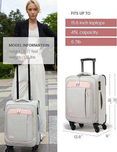 LOVEVOOK Carry On Luggage 22x14x9 Airline Approved with TSA Lock, Soft Suitcases with Spinner Wheels, 20 Inch Lightweight Travel Suitcases for Men and Women in Saudi Arabia