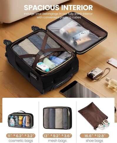 LOVEVOOK حمل الأمتعة مقاس 22 × 14 × 9 معتمدة من شركة الطيران مع قفل TSA، وحقائب ناعمة بعجلات دوارة، وحقائب سفر خفيفة الوزن مقاس 20 بوصة للرجال والنساء in Kuwait