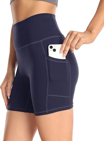 YUNOGA Womens High Waist Biker Shorts with Pockets 6"/8" Yoga Shorts Gym Workout Running Spandex Shorts in Kuwait
