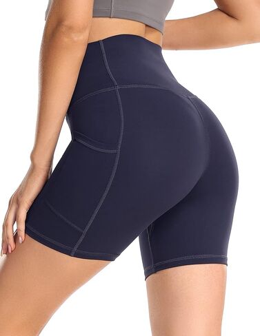 YUNOGA Womens High Waist Biker Shorts with Pockets 6"/8" Yoga Shorts Gym Workout Running Spandex Shorts in Kuwait