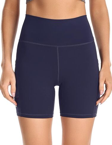 YUNOGA Womens High Waist Biker Shorts with Pockets 6"/8" Yoga Shorts Gym Workout Running Spandex Shorts in Kuwait