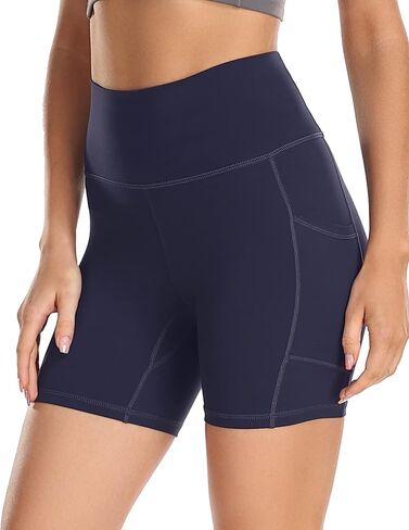 YUNOGA Womens High Waist Biker Shorts with Pockets 6"/8" Yoga Shorts Gym Workout Running Spandex Shorts in Kuwait