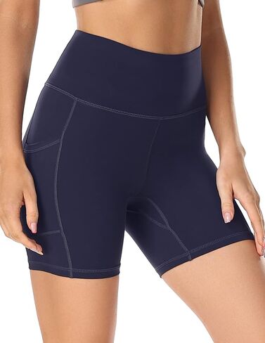 YUNOGA Womens High Waist Biker Shorts with Pockets 6"/8" Yoga Shorts Gym Workout Running Spandex Shorts in Kuwait