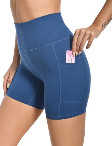 YUNOGA Womens High Waist Biker Shorts with Pockets 6"/8" Yoga Shorts Gym Workout Running Spandex Shorts in Kuwait
