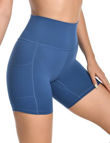 YUNOGA Womens High Waist Biker Shorts with Pockets 6"/8" Yoga Shorts Gym Workout Running Spandex Shorts in Kuwait