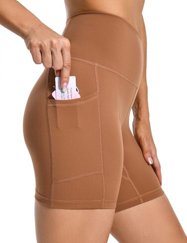 YUNOGA Womens High Waist Biker Shorts with Pockets 6"/8" Yoga Shorts Gym Workout Running Spandex Shorts in Kuwait