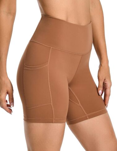 YUNOGA Womens High Waist Biker Shorts with Pockets 6"/8" Yoga Shorts Gym Workout Running Spandex Shorts in Kuwait