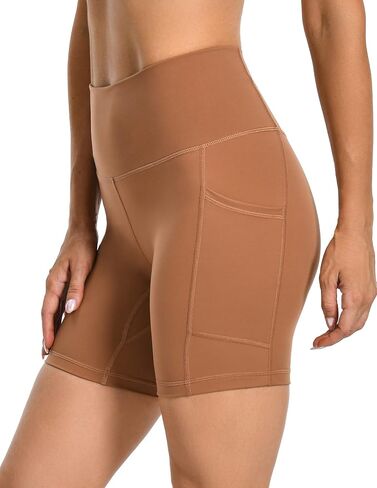 YUNOGA Womens High Waist Biker Shorts with Pockets 6"/8" Yoga Shorts Gym Workout Running Spandex Shorts in Kuwait
