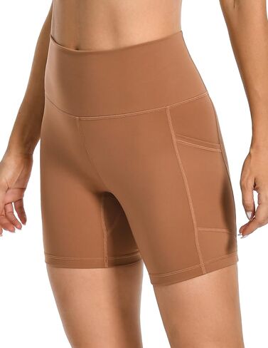 YUNOGA Womens High Waist Biker Shorts with Pockets 6"/8" Yoga Shorts Gym Workout Running Spandex Shorts in Kuwait