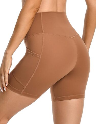 YUNOGA Womens High Waist Biker Shorts with Pockets 6"/8" Yoga Shorts Gym Workout Running Spandex Shorts in Kuwait