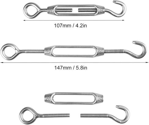4 PCS M12 Stainless Steel Turnbuckles for Wire Rope Tension, Heavy Duty Turnbuckle Hook & Eye for Sun Shade, Tent, and Cable Railing, Anti-Rust with Detachable Screw by GENHAKON in Saudi Arabia