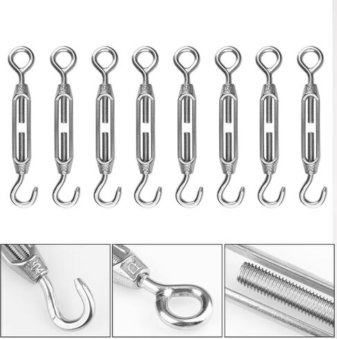 4 PCS M12 Stainless Steel Turnbuckles for Wire Rope Tension, Heavy Duty Turnbuckle Hook & Eye for Sun Shade, Tent, and Cable Railing, Anti-Rust with Detachable Screw by GENHAKON in Saudi Arabia