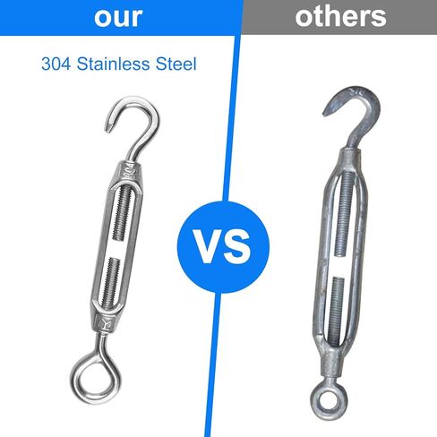 4 PCS M12 Stainless Steel Turnbuckles for Wire Rope Tension, Heavy Duty Turnbuckle Hook & Eye for Sun Shade, Tent, and Cable Railing, Anti-Rust with Detachable Screw by GENHAKON in Saudi Arabia