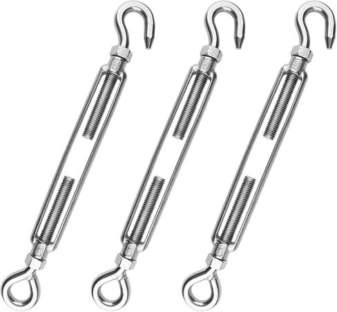 4 PCS M12 Stainless Steel Turnbuckles for Wire Rope Tension, Heavy Duty Turnbuckle Hook & Eye for Sun Shade, Tent, and Cable Railing, Anti-Rust with Detachable Screw by GENHAKON in Saudi Arabia