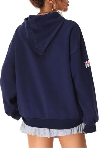MakeMeChic Women's Number Print Hooded Sweatshirt Long Sleeve Drop Shoulder Hoodies Top in Saudi Arabia