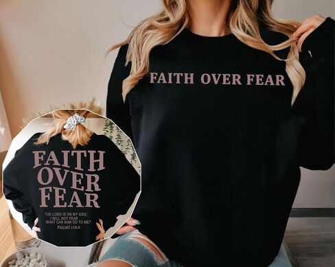 Christian Sweatshirt Women: Faith Over Fear Tshirt Religious Sayings Sweatshrit Jesus Long Sleeve Pullover Tops in Kuwait