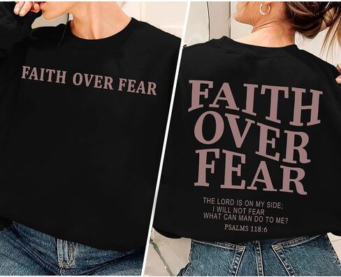 Christian Sweatshirt Women: Faith Over Fear Tshirt Religious Sayings Sweatshrit Jesus Long Sleeve Pullover Tops in Kuwait