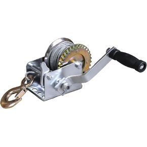 BIG RED Heavy Duty Manual Hand Crank Winch: 32.8ft Nylon Strap for Boats, Trailers, Trucks, ATVs, 1600 lbs. Capacity, Silver