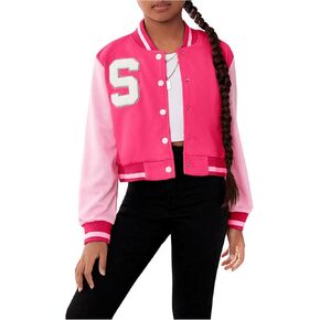 Floerns Girl's Letter Graphic Long Sleeve Outerwear Button Front Varsity Bomber Jacket