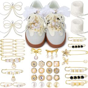 AIERSA Shoes Charms for Sneakers Socks, 43pcs Pearl Shoe Lace Charms Jewelry, Junk Socks Charms Pins, Stylish Shoe Decoration Charms for Women, Brooch Pins Buttons for Clothes, Hats Decoratin