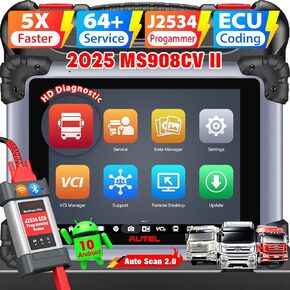 Autel MaxiSys MS908CV II Truck Scanner: 2025 Upgrade of MS908CV, Same as MS909CV, 10 OS Heavy Duty Diesel Truck Diagnostic Tool, J2534 ECU Programmer, Coding, 3000+ Test, 64 Service, Auto Scan 2.0