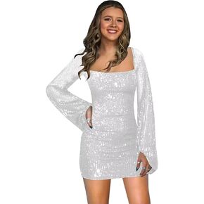 Sequin Short Homecoming Dress for Teens 2025 Sparkly Square Neck Prom Dress Mini Cocktail Dress RO079