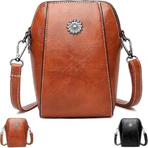 Elmyse Crossbody Bag Leather, Retro All-Match Vertical Cellphone Bag, Women's Leather Crossbody and Shoulder Bags