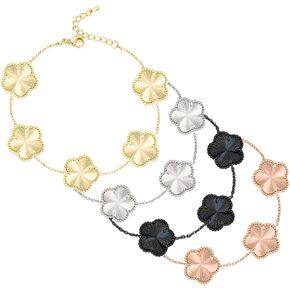 4-Pack 18K Gold Plated Classical Clover Bracelet |Adjustable Bracelets| Stripe Design RoseGold/WhiteGold/Gold/Black Link Bracelets Jewelry Gifts for Women