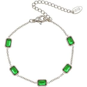 14K Gold Bracelet with Five Square Cut Emeralds, Adjustable Linked Bracelet Design for Any Wrists, Elegant Gift for Her