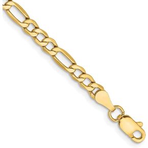 Diamond2Deal 10k Yellow Gold Semi-Solid Figaro Chain Bracelet 7" to 9"