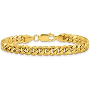 Diamond2Deal 10k Yellow Gold 7.3mm Semi-Solid Miami Cuban Chain Bracelet 7"