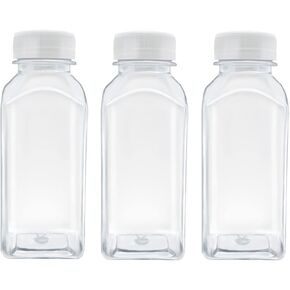 3 Pcs 8 Ounce Plastic Juice Bottles, Reusable Bulk Beverage Containers for Juice, Milk and Other Beverages, White lid