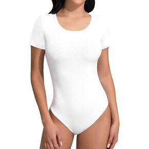 SHEIUGU Women’s Sleeveless Long Sleeve Crew Neck Ribbed Stretchy Slim Fit Tops Bodysuit Basic Jumpsuit