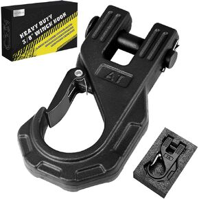AUTOBOTS 3/8" Winch Hook Heavy Duty, Max 20 Ton (45,000 Lbs), Forged Steel ATV Winch Hook with Safety Latch, Winch Tow Clevis Slip Hook for Synthetic Rope Winch Cable ATV UTV, Black