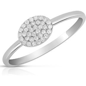 MAX + STONE Solid 10k Gold Pave Diamond Ring for Women | Oval Shaped White & Yellow Gold Diamond Ring for Women | Real Diamond Promise Ring for Her Gold | Diamond Gold Ring Sizes 6-8