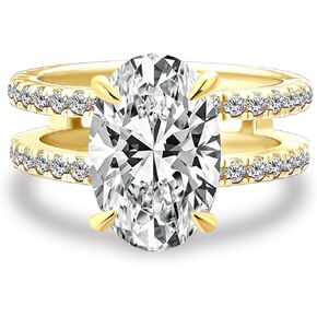 3.5CT 5A Grade Oval Cut Cubic Zirconia Double Band Engagement Ring for Women, 18K Yellow Gold Plated Sterling Silver Promise Ring