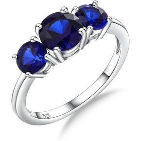 DAYBYDAY 3 Stone Engagement Rings for Women, Sterling Silver Lab Ruby/Sapphire/Emerald/Amethyst/Aquamarine Three-Stone Gemstone Wedding Promise Rings for Her, Wife Mom Anniversary Birthstone Jewelry